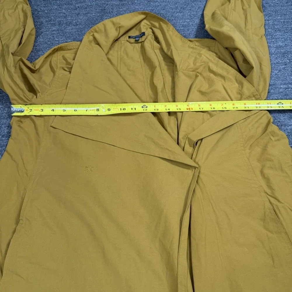 Eileen Fisher Cascade Collar Trench Coat Women Large Gold Tie Waist Nylon Cotton
